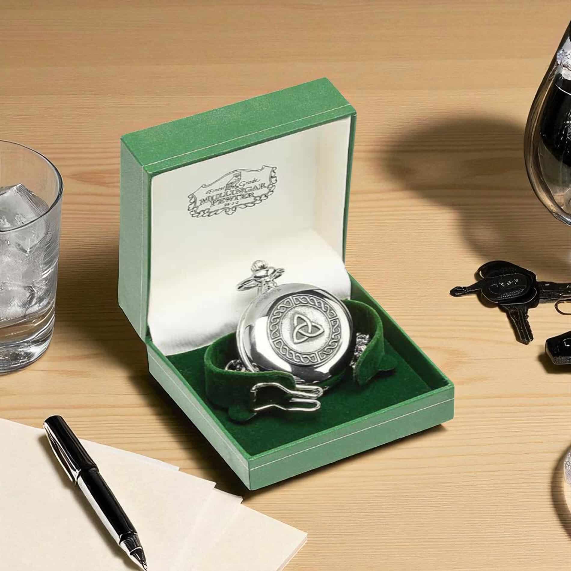 Mullingar Pewter Pocket Watch – Trinity Knot Design - Mullingar Pewter