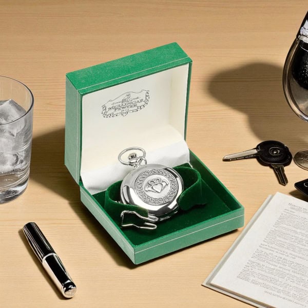 Mullingar Pewter Pocket Watch – Claddagh Design - Irish Gifts