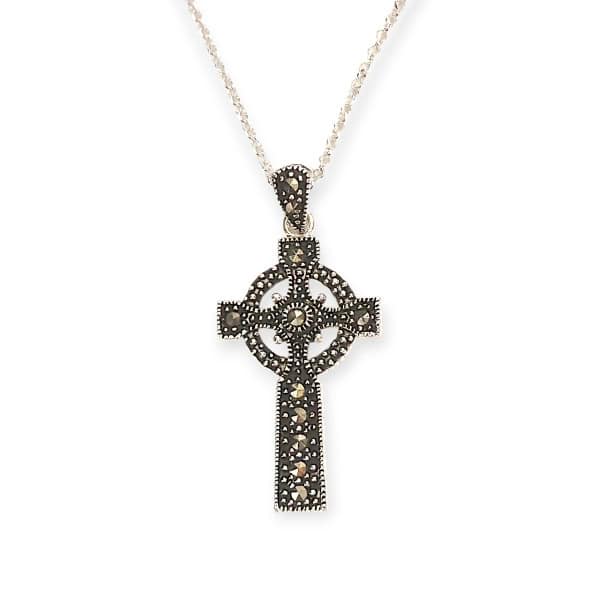 Irish Silver Celtic Cross with Marcasite - Sterling Silver - Graduation Gifts