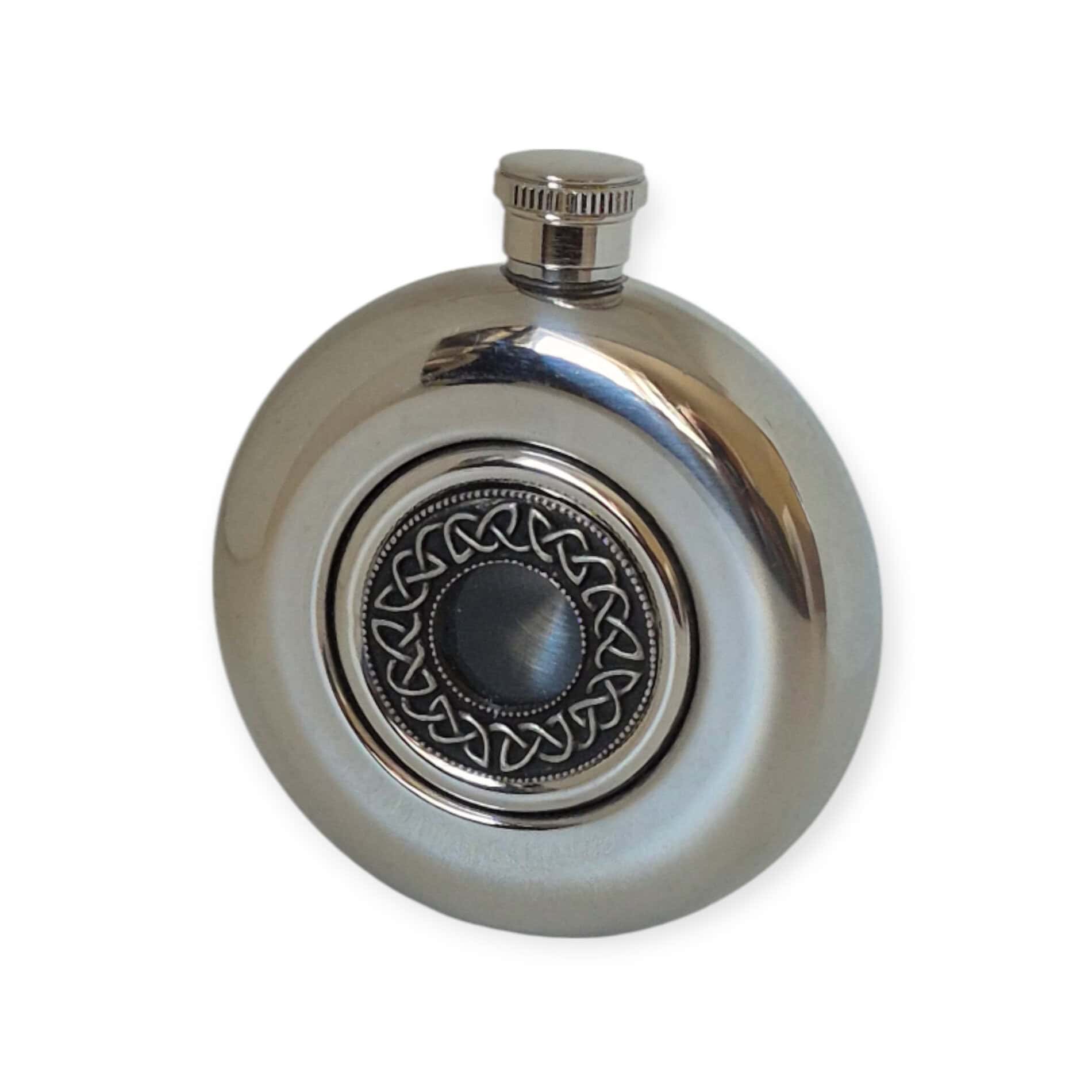 Round Irish Whiskey Hip Flask – Celtic Knot Design 5 oz - Irish Bar/Guinness - Image 1