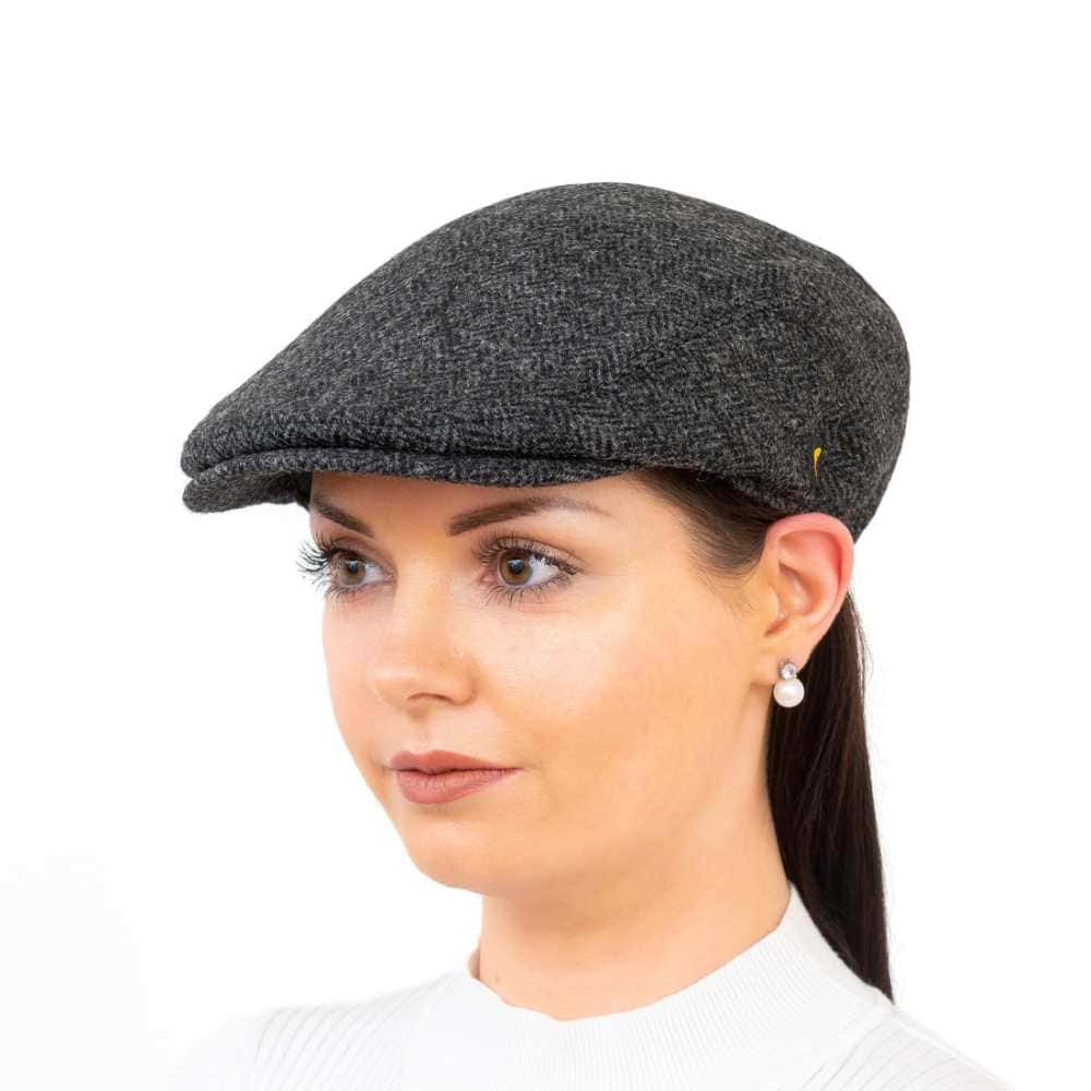 Aran Irish Tweed Cap – Charcoal Herringbone Stretch Fit - Hats | Caps | Clothing