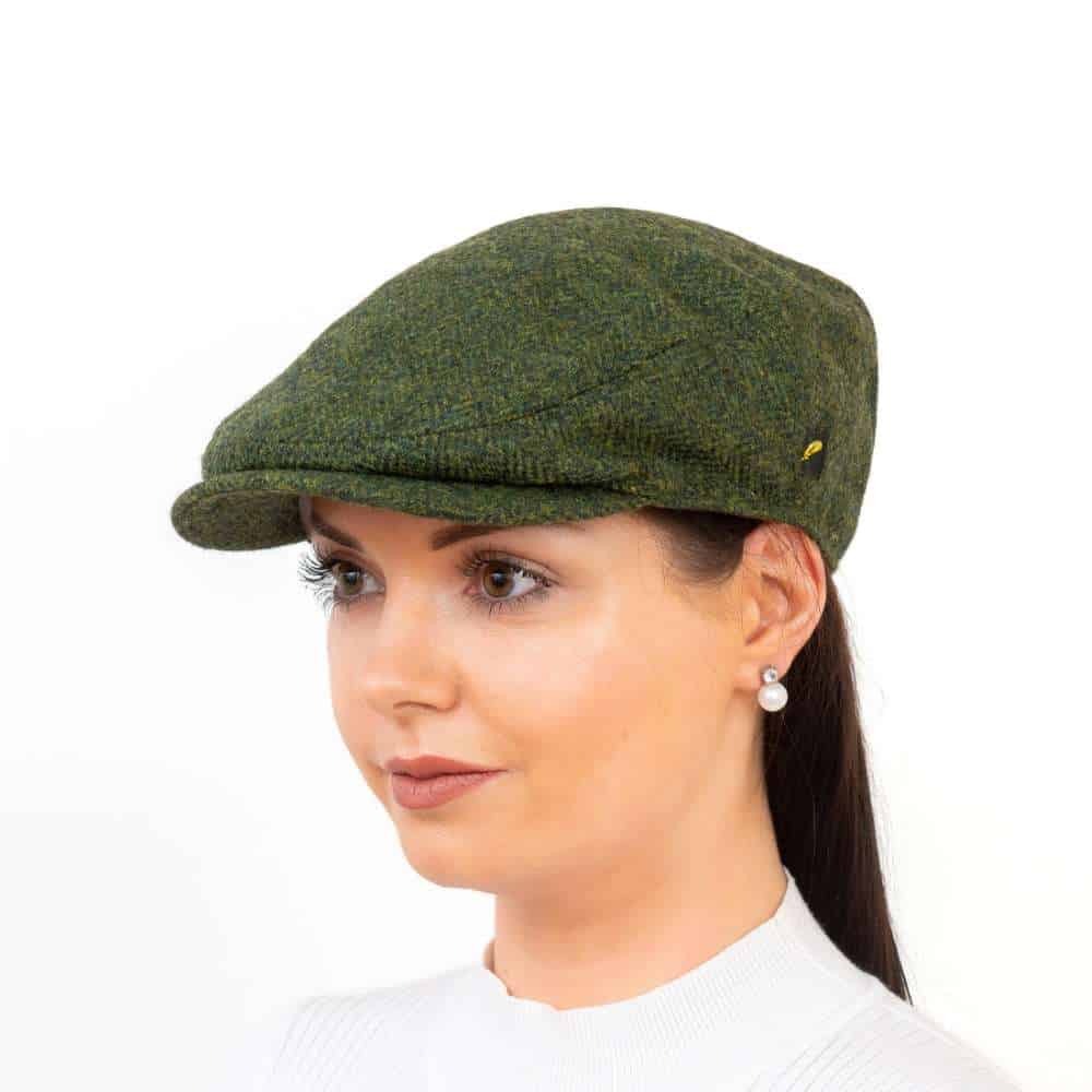 Aran Irish Tweed Cap – Green Herringbone Stretch Fit - Hats | Caps | Clothing