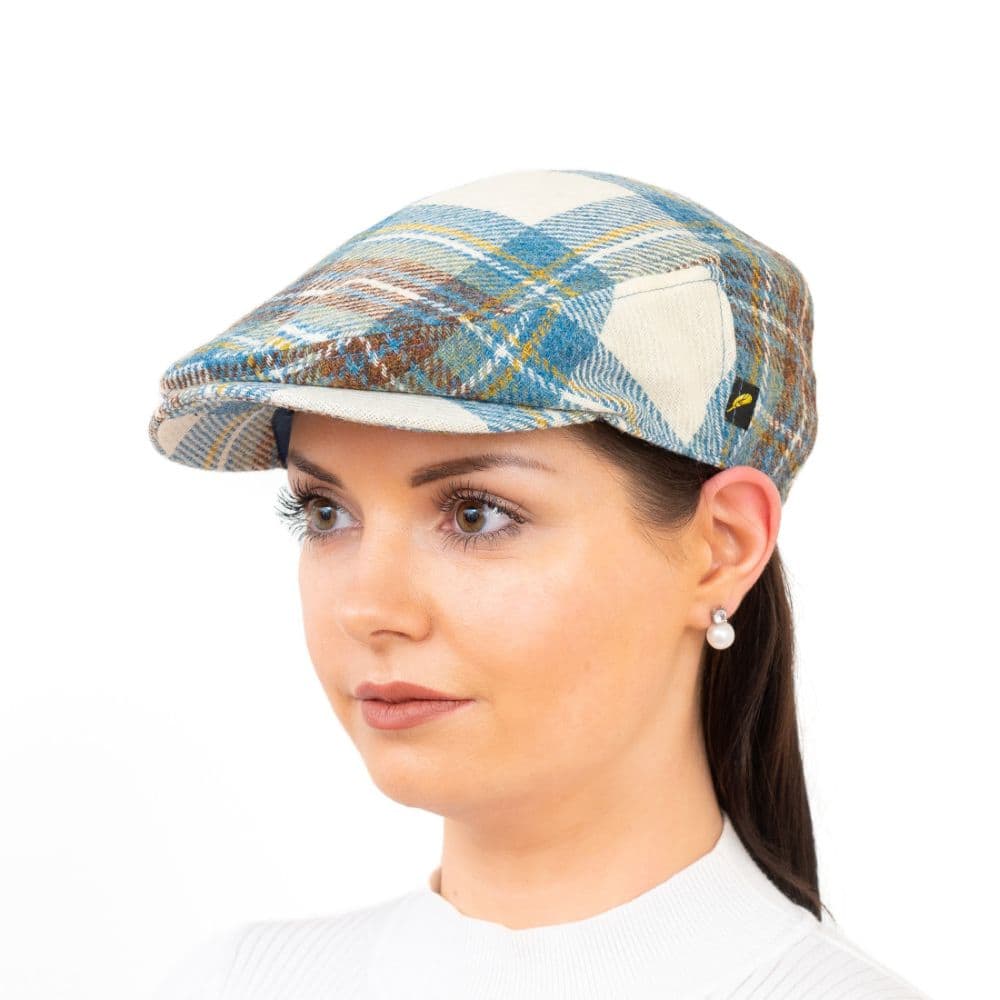 Aran Irish Tweed Cap – Muted Blue Check Stretch Fit - Hats | Caps | Clothing