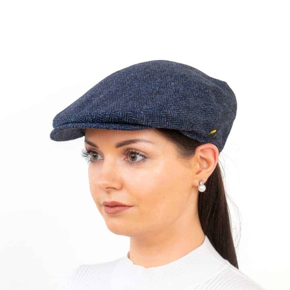 Aran Irish Tweed Cap – Navy Herringbone Stretch Fit - Hats | Caps | Clothing