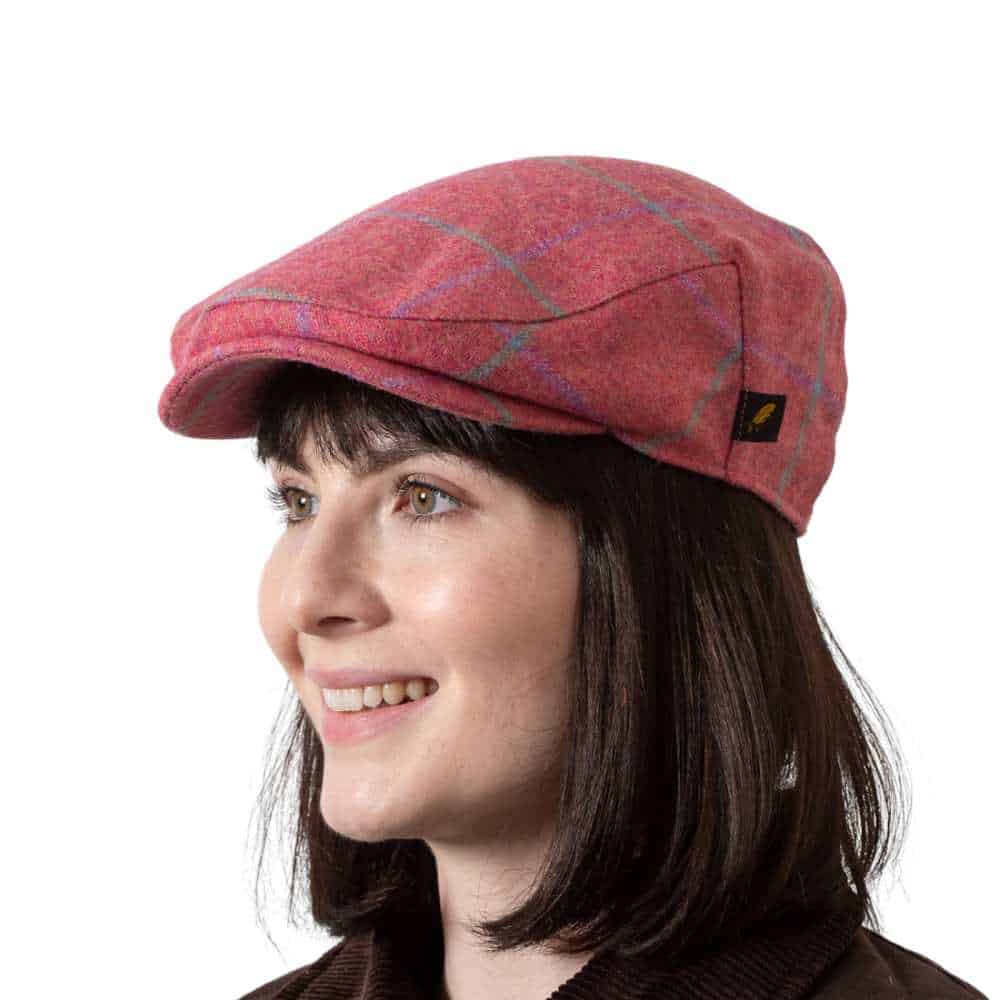 Aran Irish Tweed Cap – Pink Check Stretch Fit - Hats | Caps | Clothing