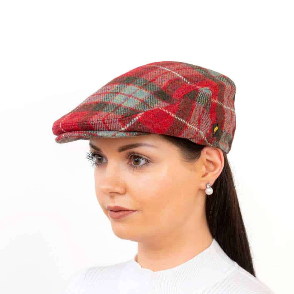 Aran Irish Tweed Cap – Red Fraser Check Stretch Fit - Hats | Caps | Clothing