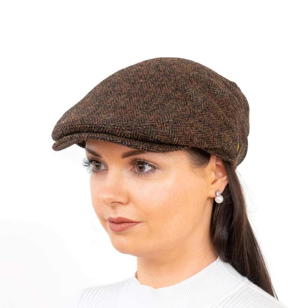 Aran Irish Tweed Cap – Whiskey Herringbone Stretch Fit - Hats | Caps | Clothing