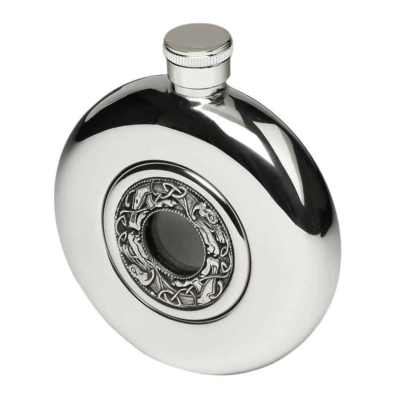 Round Irish Whiskey Hip Flask – Book of Kells Design 5 oz - Irish Bar/Guinness - Image 1