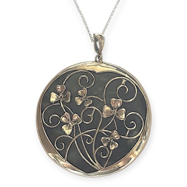 Large Connemara Marble Shamrock Pendant - Sterling Silver - Communion Gifts