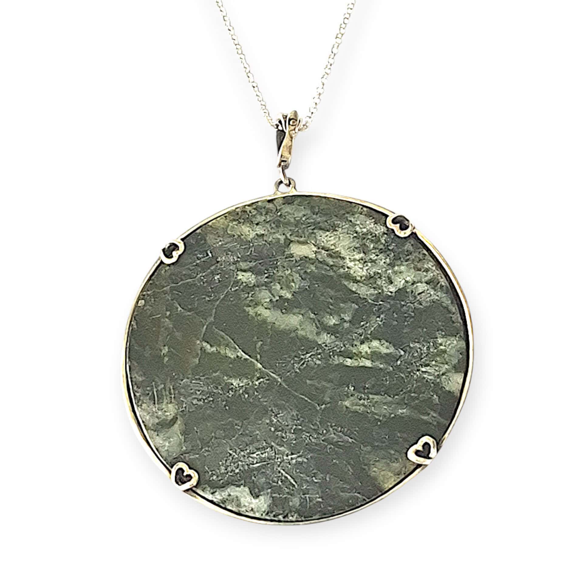 Large Connemara Marble Shamrock Pendant - Sterling Silver - Connemara Marble - Image 3