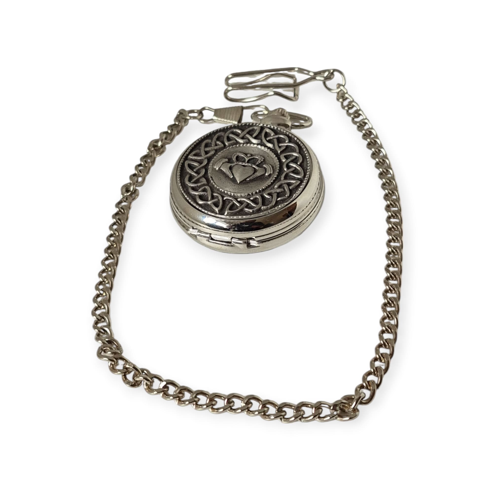 Mechanical Pocket Watch with Claddagh – Mullingar Pewter - Irish Gifts - Image 4