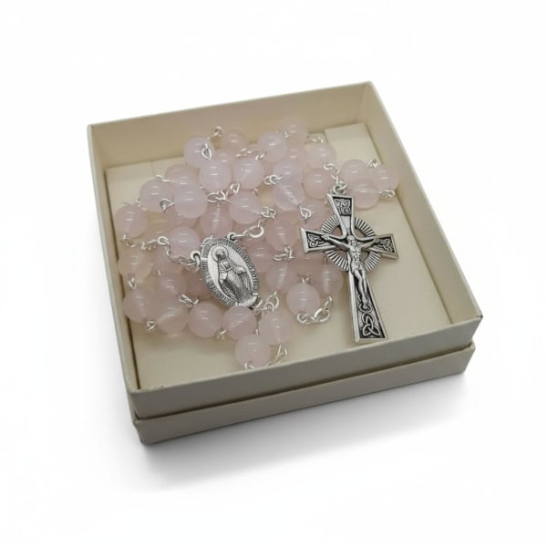 Rose Quartz Rosary Beads – 8mm - Irish Made - Accessories - Image 1