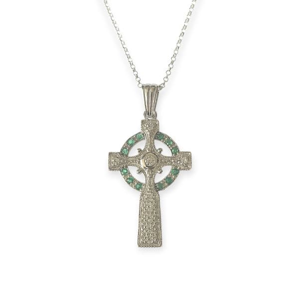 Silver Celtic Cross - Emerald CZ Stone - Communion Gifts