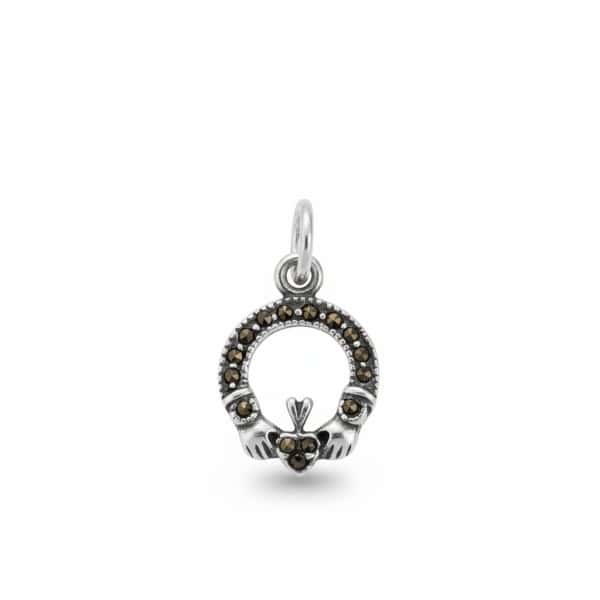 Sterling Silver and Marcasite Small Claddagh Pendant – 18” Chain - Baby & Christening Gifts