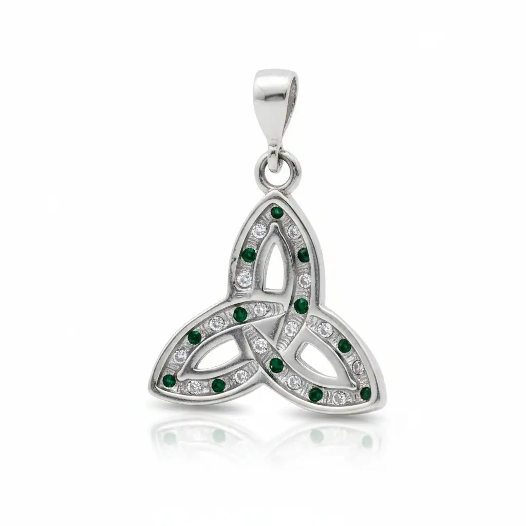 Sterling Silver Trinity Knot Pendant with Green & White CZ Stones - Confirmation Gifts - Image 2