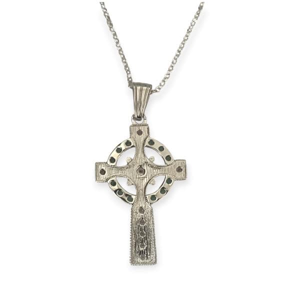 Silver Celtic Cross - Emerald CZ Stone - Communion Gifts - Image 1
