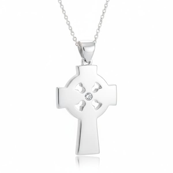Sterling Silver Celtic Cross with Four Green Stones – 18” Chain - Irish Gifts - Image 1
