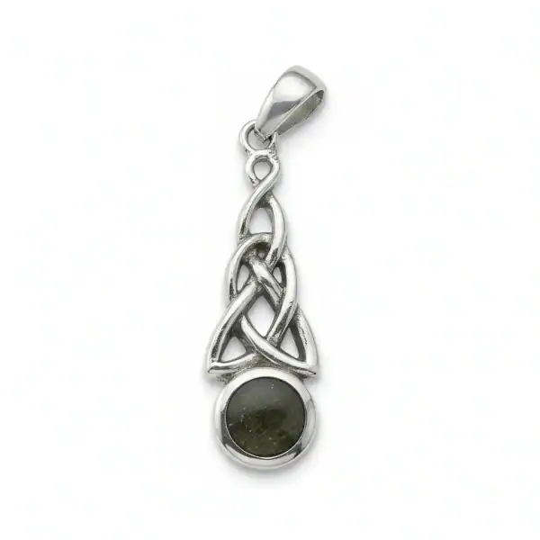 Silver Round Pendant with Connemara Marble Inlay – 18” Chain - Connemara Marble