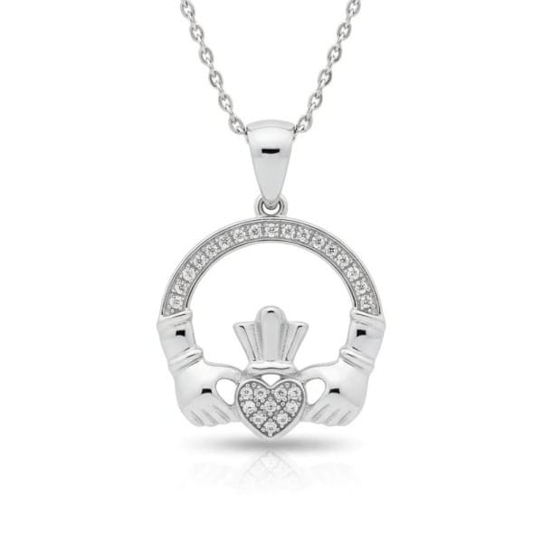 Claddagh Pendant Necklace Large - Sterling Silver with CZ - Baby & Christening Gifts - Image 1