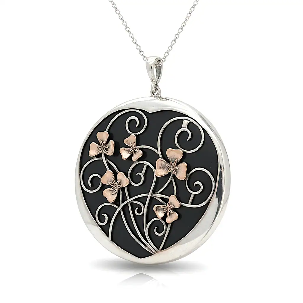 Large Connemara Marble Shamrock Pendant - Sterling Silver - Connemara Marble