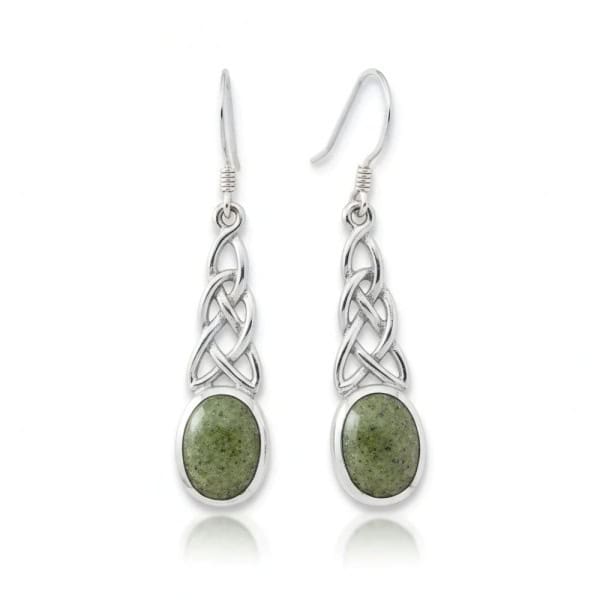 Silver Celtic Earrings with Vertical Connemara Marble Stone - Connemara Marble