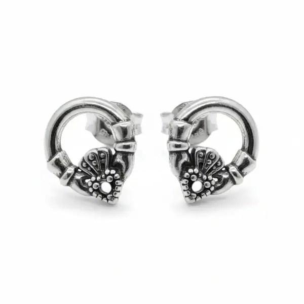Sterling Silver Claddagh Stud Earrings with Marcasite - Communion Gifts