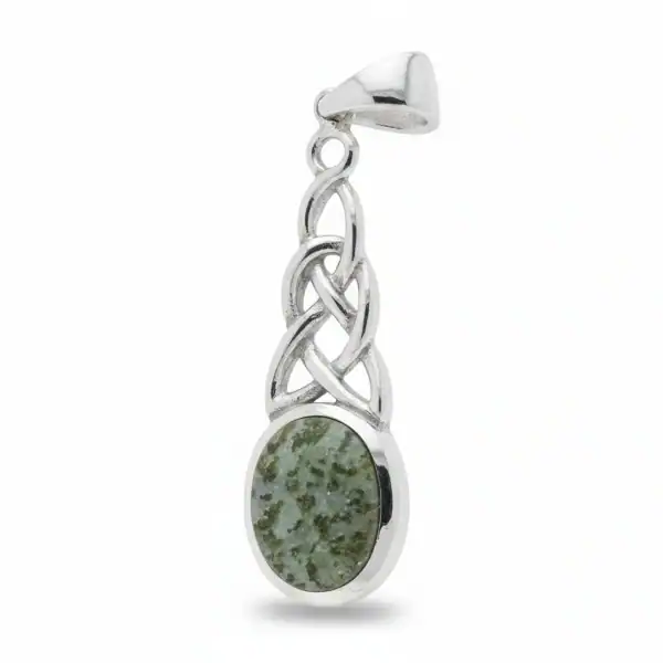 Silver Celtic Pendant with Oval Connemara Marble – 18” Chain - Connemara Marble