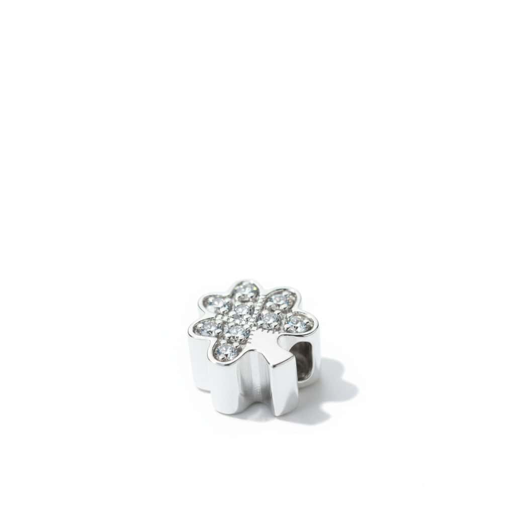 Sterling Silver Shamrock Bead Charm with White CZ – Fits Pandora - Irish Gifts