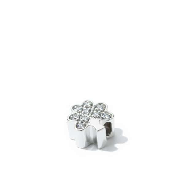 Sterling Silver Shamrock Bead Charm with White CZ – Fits Pandora - Accessories