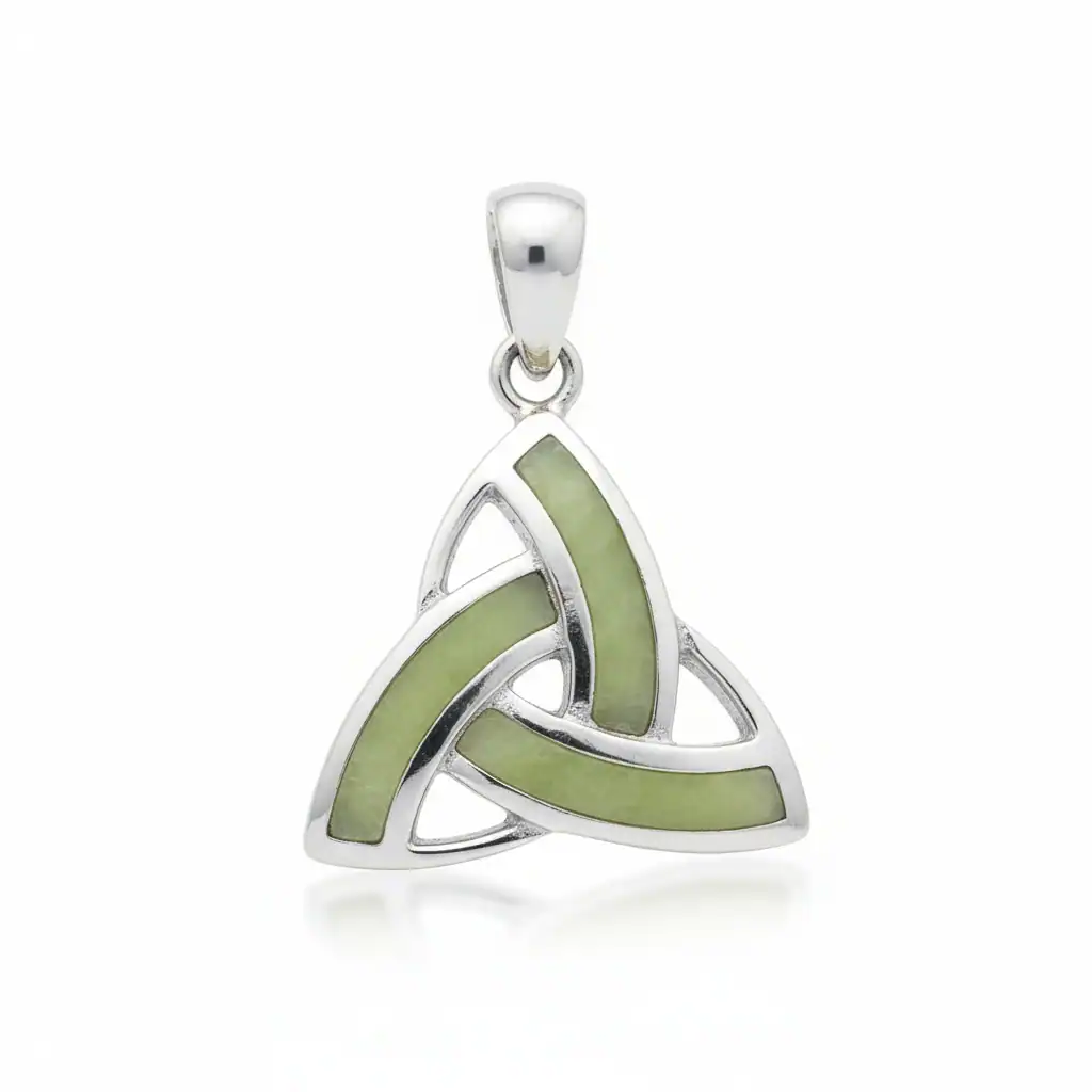 Sterling Silver Trinity Pendant with Connemara Marble – 18” Chain - Connemara Marble