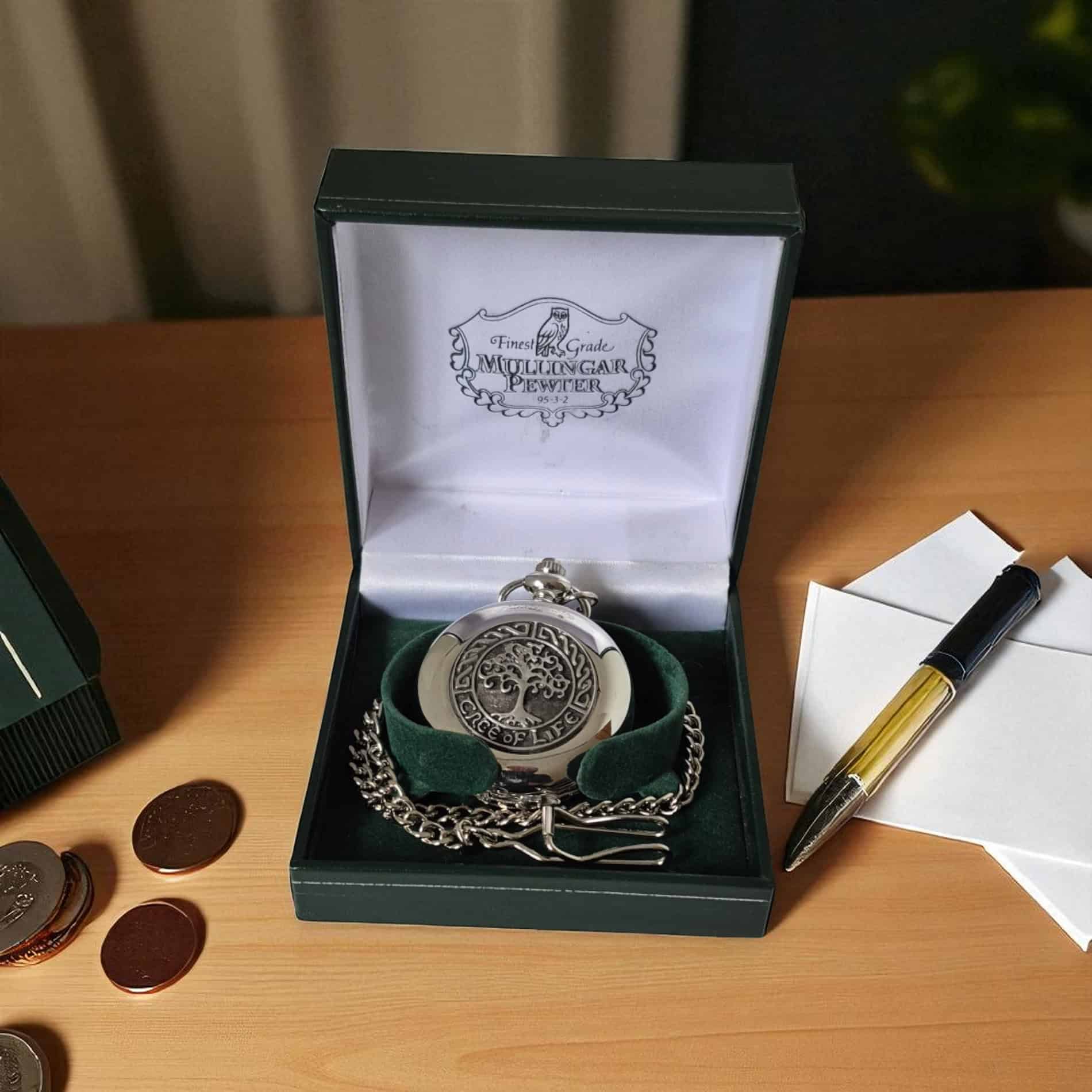 Mullingar Pewter Pocket Watch – Tree of Life Design - Irish Gifts