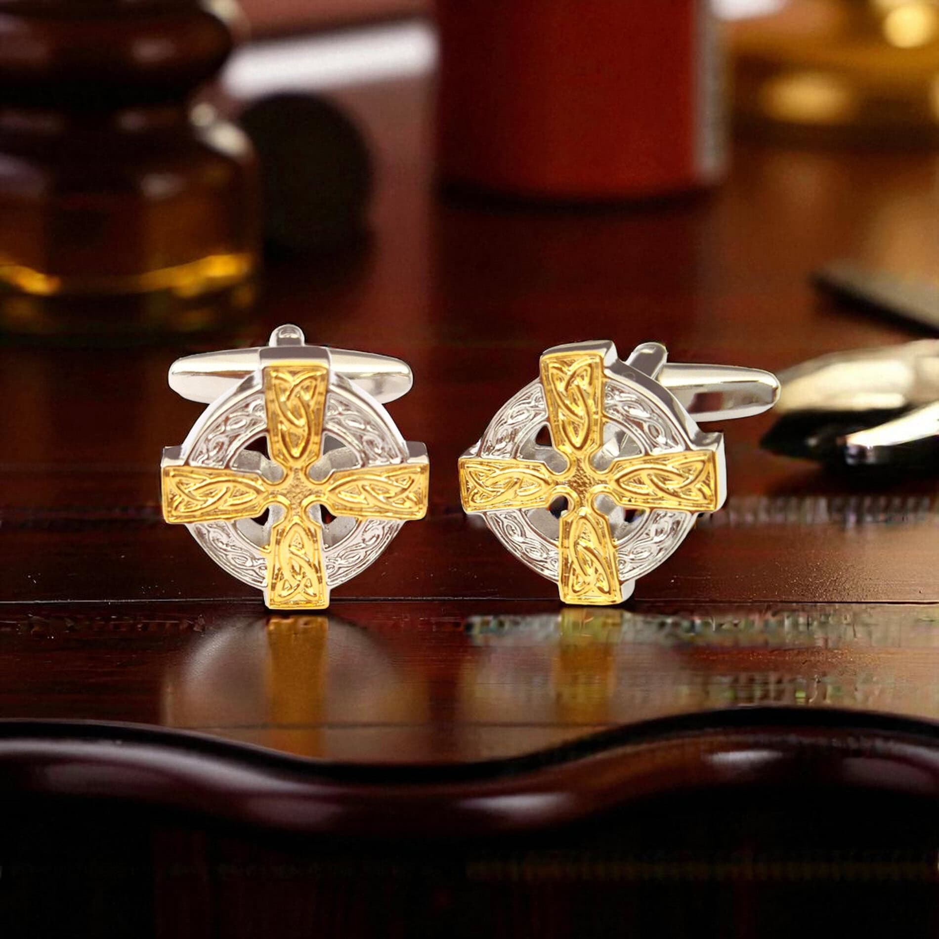 Celtic Cross Cufflinks – Two-Tone Finish - Irish Gifts