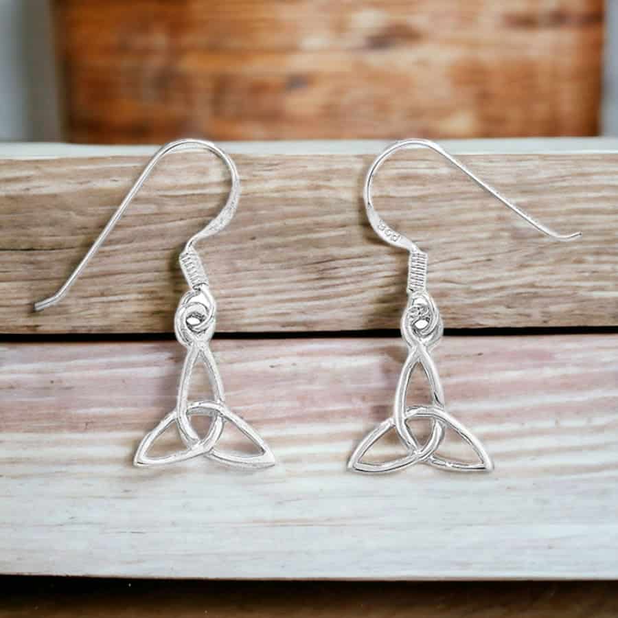 Sterling Silver Trinity Knot Drop Earrings - Irish Gifts - Image 2