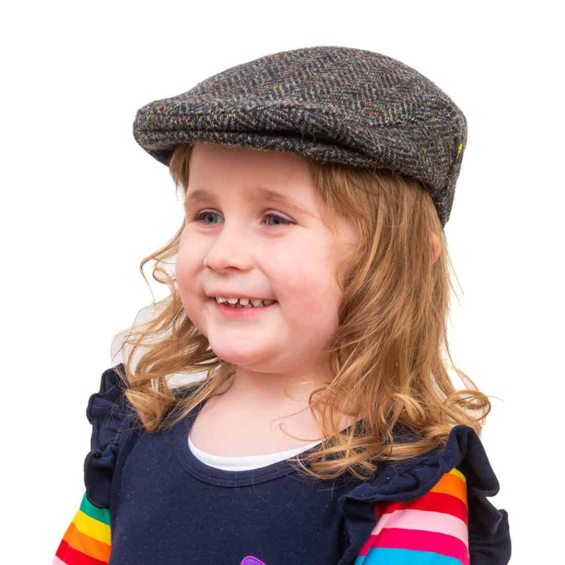Charcoal Herringbone Donegal Tweed Child’s Cap - Baby & Christening Gifts