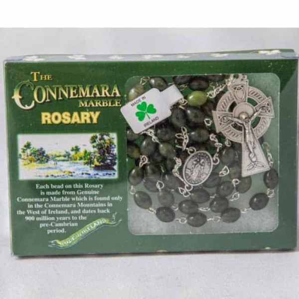Connemara Marble Rosary Beads – 9x7mm Beads, Celtic Cross - Accessories - Image 1