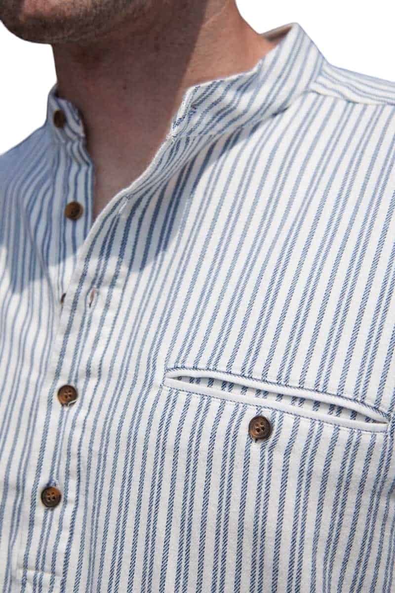 Cotton Grandfather Shirt - Blue with White Stripe - Made in Ireland - Grandfather Shirts - Image 4