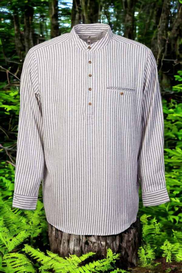 Cotton Grandfather Shirt - Blue with Cream Stripe - Made in Ireland - Grandfather Shirts - Image 2