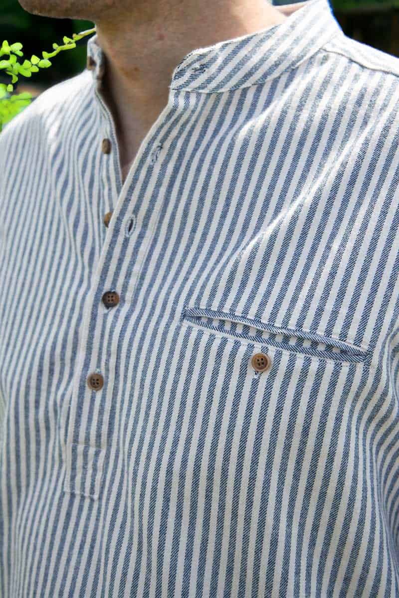 Cotton Grandfather Shirt - Blue with Cream Stripe - Made in Ireland - Grandfather Shirts - Image 3