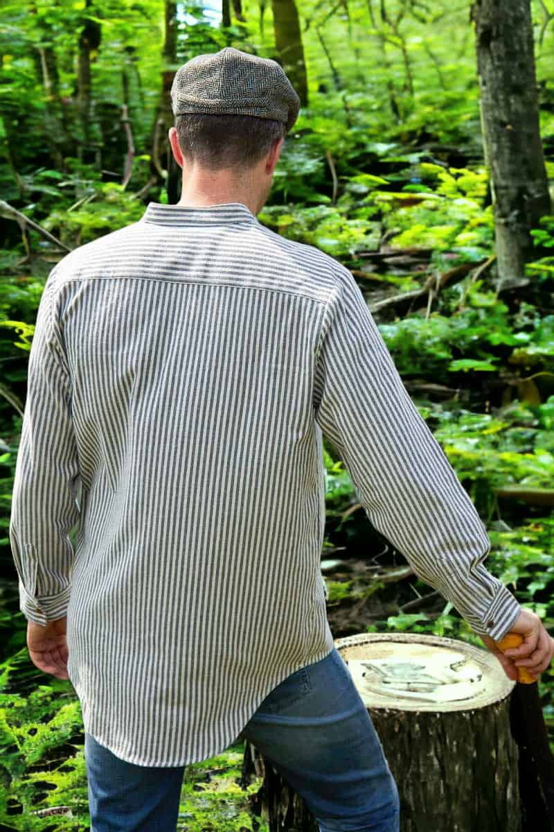 Cotton Grandfather Shirt - Blue with Cream Stripe - Made in Ireland - Grandfather Shirts - Image 4