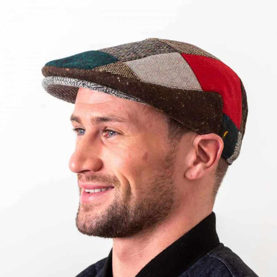 Donegal Tweed Flat Cap - Patchwork Red Patch - Donegal Tweed