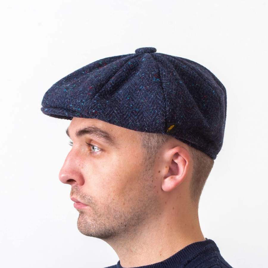 Donegal Tweed Newsboy 8 Panel Cap - Navy Blue - Donegal Tweed