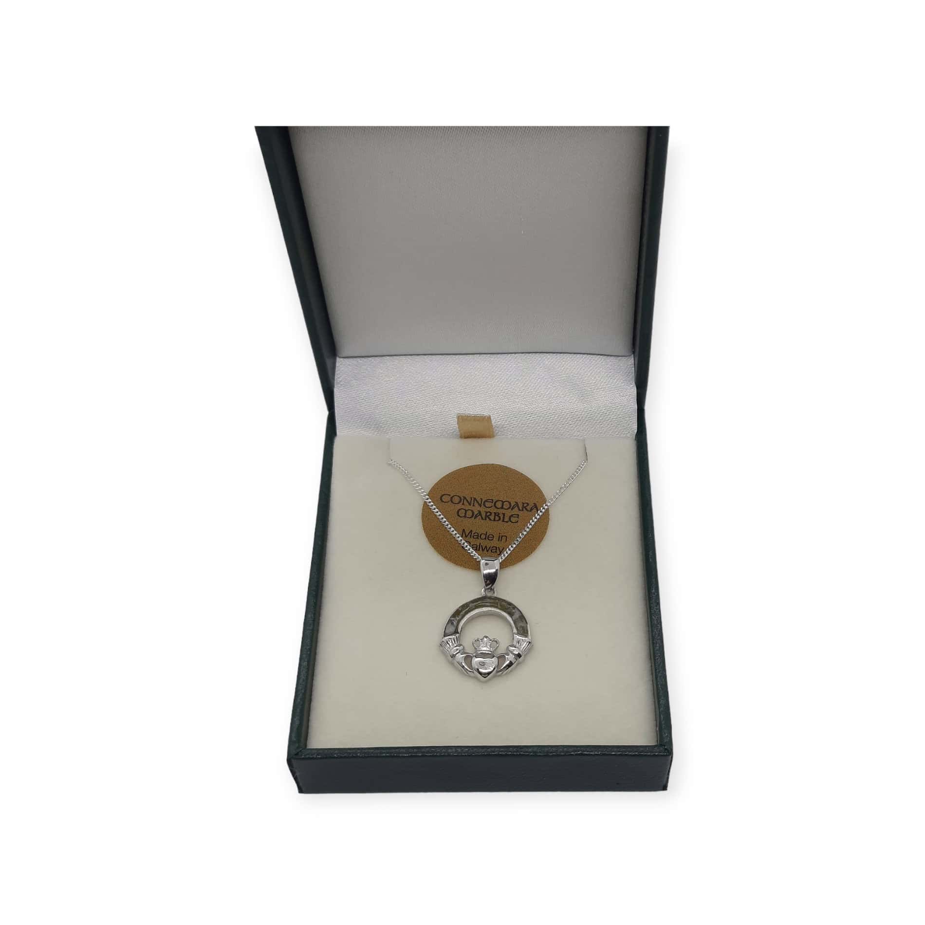 Connemara Marble Claddagh Pendant - Sterling Silver - Confirmation Gifts - Image 1