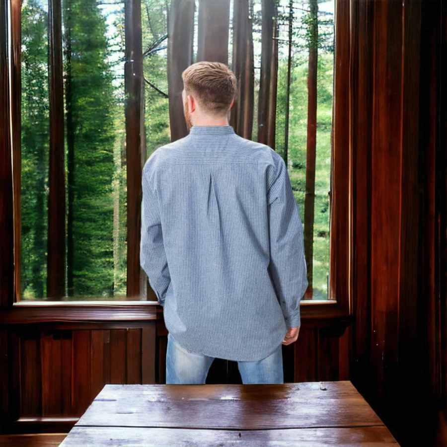Irish Grandfather Shirt – Blue with White Pinstripe – Cotton Collarless Shirt Made in Ireland - Graduation Gifts - Image 1