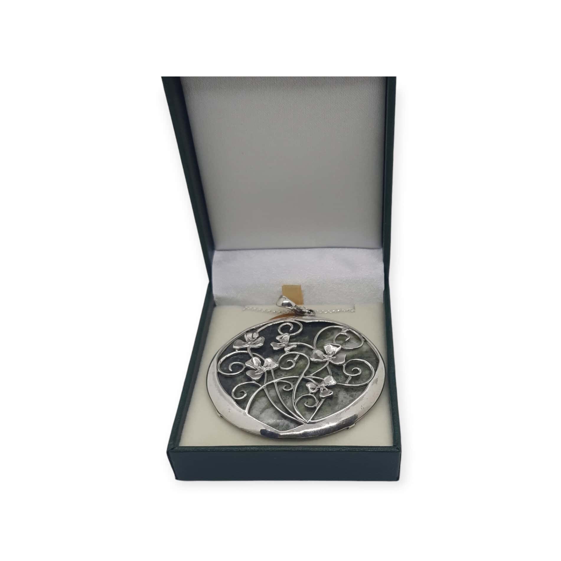 Large Connemara Marble Shamrock Pendant - Sterling Silver - Connemara Marble - Image 1