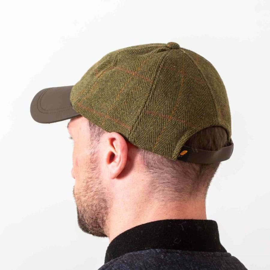 Yorkshire Green Overcheck Tweed Baseball Cap with Leather Peak - Baseball Caps - Image 2