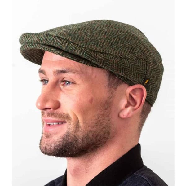 Donegal Tweed Flat Cap - Mid Green Herringbone - Donegal Tweed