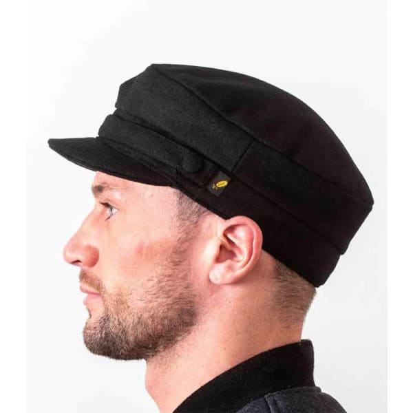 Melton Skipper Cap - Black Milled Wool - Fishing & Outdoors