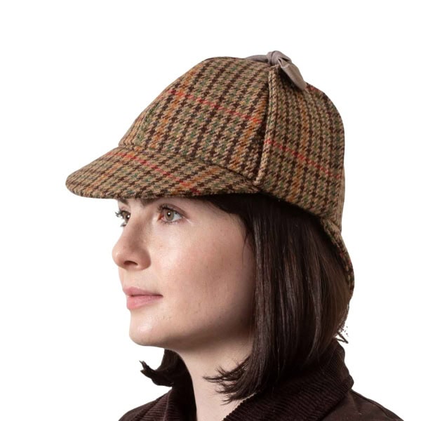 Deerstalker Sherlock Holmes Hat - Brown Houndstooth Tweed - Hats | Caps | Clothing