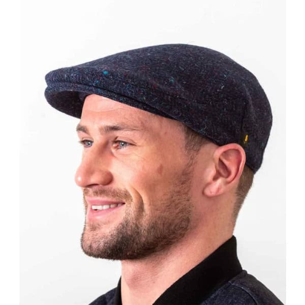Donegal Tweed Flat Cap - Navy Blue - Donegal Tweed