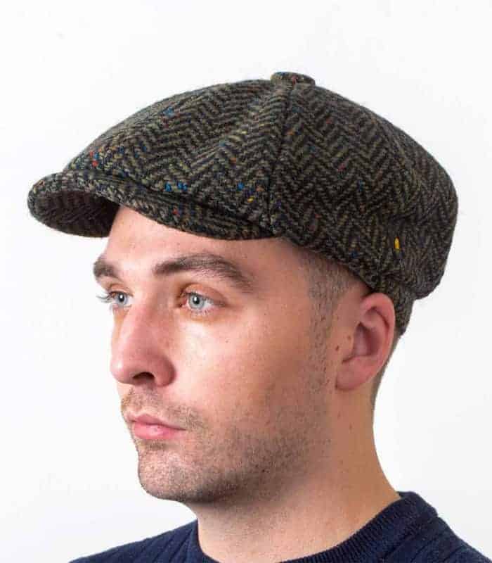 Donegal Tweed Newsboy Cap - Green Herringbone - Scholar - Donegal Tweed